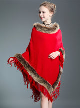 Wool Collar Shawl Cloak Knit Pullover Fur Cloak