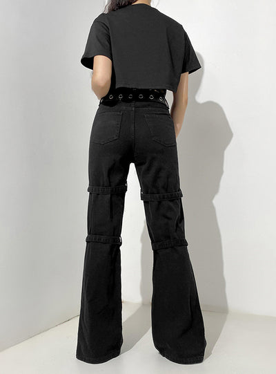Printed Slit Pockets Straight Pants Jeans