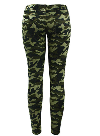 Green Skinny Jeans For Women Femme Camouflage 