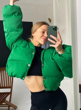 Short Hooded Long Sleeve Cotton-padded Jacket