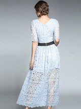 Lace Midi Dress Half Sleeve A-Line Party Dress