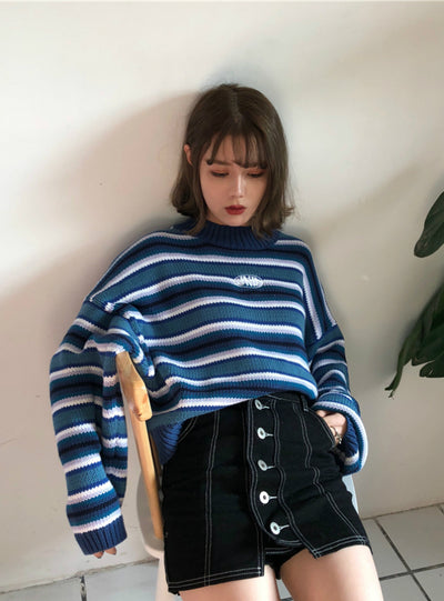 Women's Loose Wild Striped Student Sweater