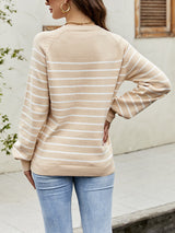 Striped Pullover Button Cardigan Sweater
