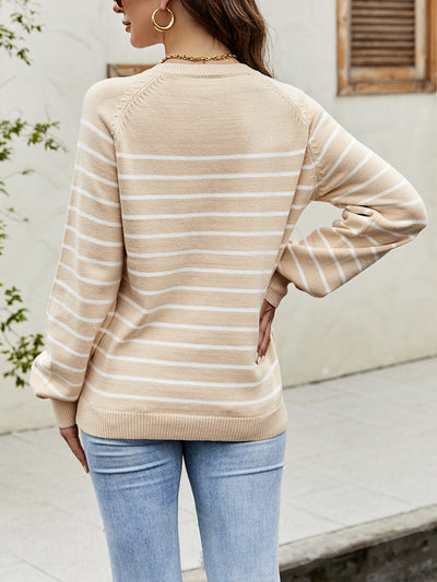 Striped Pullover Button Cardigan Sweater