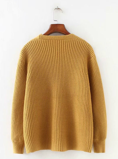 Women Cardigans Sweater V neck Solid Loose Knitwear