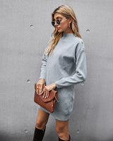 Gray Pullover Slim Solid Color Long Sleeve Dress