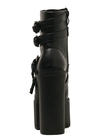 Rivet Black Ankle Boots Women Platform Soft Leather