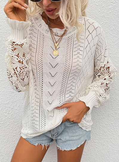 Lace Stitching Knitted Hollow Sweater