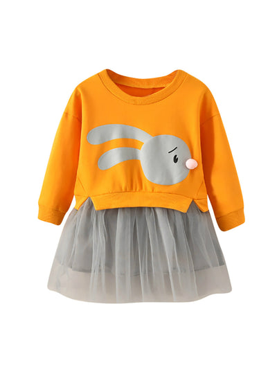 Baby Cartoon Bunny Princess Patchwork Sweatshirt Tulle Dress