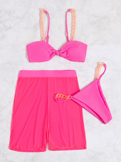 Jewelry Three-piece Backless High Waist Beach Bikini