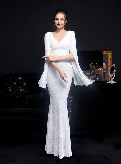 Sequins Mermaid V-neck Short Sleeve Party Dress