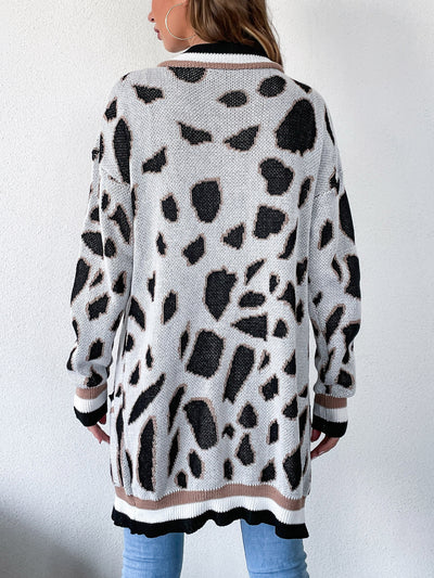 Long Leopard-print Cardigan Sweater Knitted Jacket