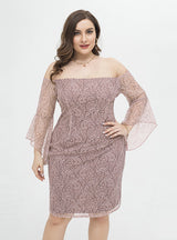 Pink Lace Long SLeeve Off the Shoulder Party Dress