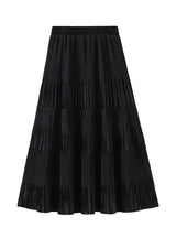 High Waist Velvet Pleated Skirt