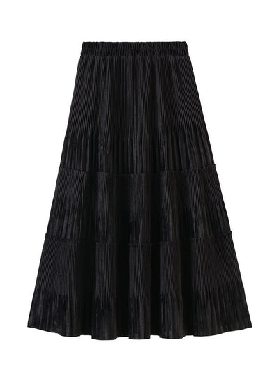 High Waist Velvet Pleated Skirt
