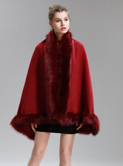 Imitation Beaver Fur Collar Cape Cardigan Coat