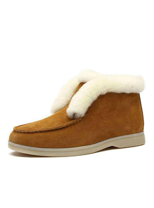 Ankle Boots Cow Suede Leather Boots Natural Fur Warm