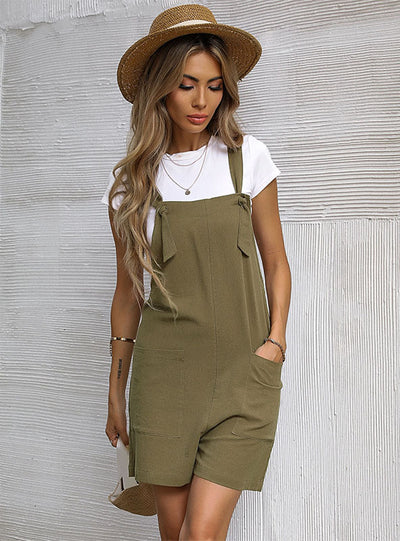 Pocket Casual Cotton Linen Bib Pants