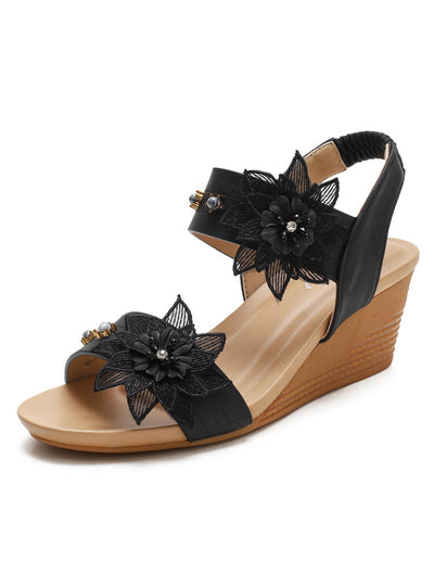 Women Bohemian Wedge Flower Sandals