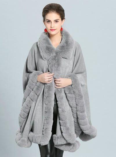 Fall Winter Cashmere Cape Female Fox Fur Collar Shawl