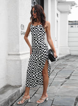 Satin Swing Side Split Backless Sling Dress