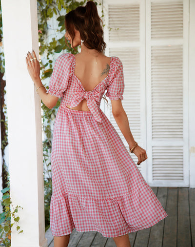 Plaid French Square Collar Dress