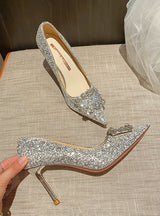 Pointed Sequins Bead Heel