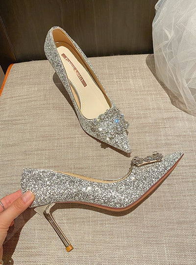 Pointed Sequins Bead Heel