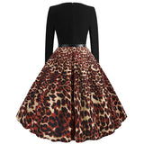 Retro Leopard Print Long Sleeve Dress