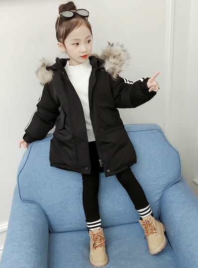 Thickened Medium Long Girl's Cotton-Padded Jacket