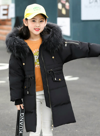 Girl's Ccotton-Padded Foreign-Style Down Jacket Hat