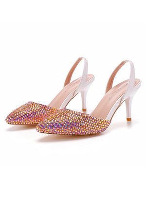 7 cm Shallow-pointed Colored Diamond Stiletto Sandals