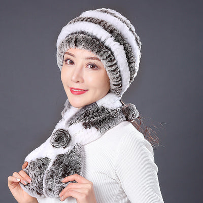 Rabbit Fur Hat Winter Rabbit Hat Scarf Set