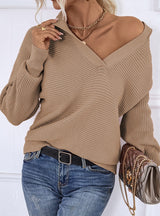 Solid Color Pullover Lantern Sleeve Sweater
