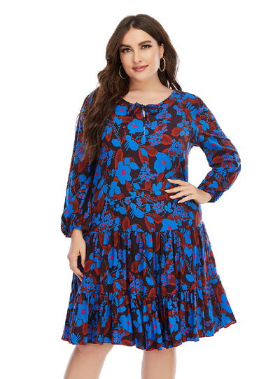 Large Size Women's Long Sleeve Printed Dress