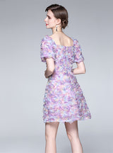 Retro Purple Stereo Flower Dress