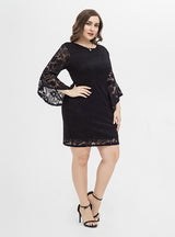 Plus Size Black Lace Long Sleeve Dress
