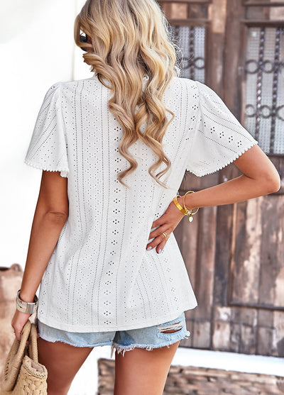 Summer Hollow Short-sleeved Round Neck Shirt