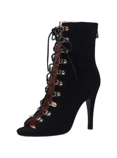 Cross-strap Suede High Heel Sandals