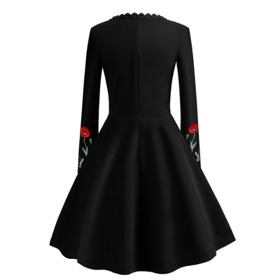 V-neck Embroidered Slim Dress