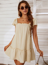 Solid Color Square Neck Bow Tie Dress