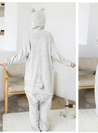 Cartoon Conjoined Pajamas Flannel Grey Koala Animals