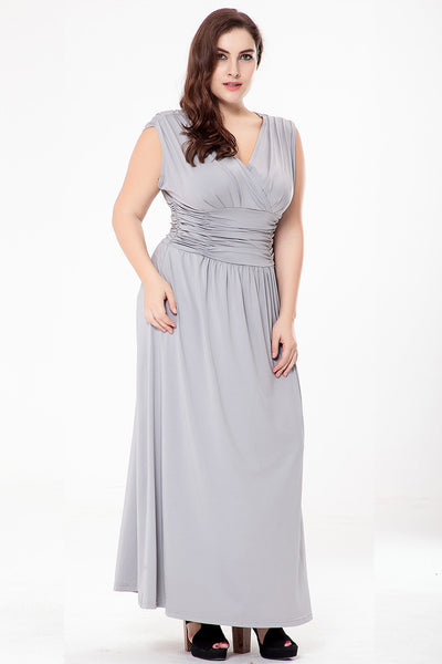 V-neck Sleeveless Pleats Plus Dress