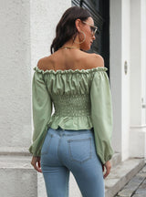 Women Lantern Sleeve Lace Up Shirt