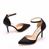 Black Silk Satin Pointed High-heeled Sandals
