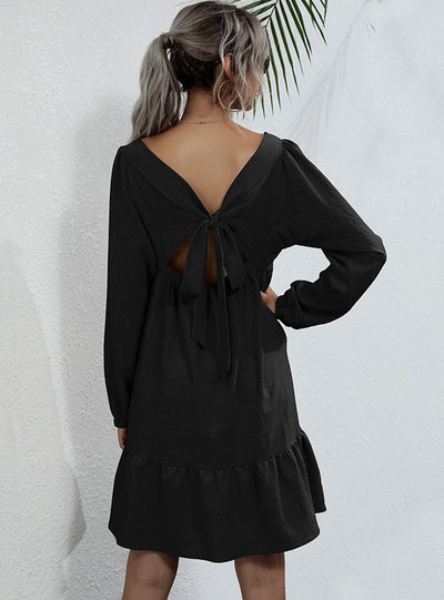 Long Sleeve Square Collar Butterfly Loose Dress