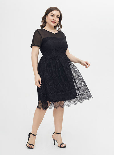 Large Size Lace Round Neck Dress