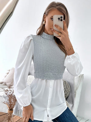 High-necked Knitted Stitching Fake Two-piece Top