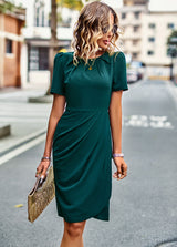 Solid Color Round Neck Short Sleeve Dress