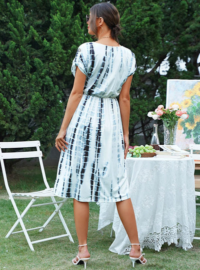 Printed Tie-dyed White Mori Dress